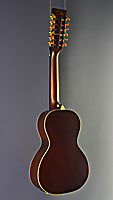 Vintage Paul Brett Signature 12-saitige Acoustic Steelstring Reisegitarre, massive Sitka Fichtendecke, Mahagoni an Zargen und Boden, Mensur 54,6 cm, mit Fishman Tonabnhemer, R&uuml;ckseite