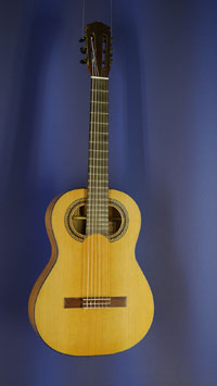 Hein Gitarrenbau Konzertgitarre, Form nach Santos Hernandez (1924) und Schallloch nach Francisco Simplicio (1930), Zeder, Zebrano, Mensur 65 cm, Baujahr 2020