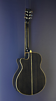 Tanglewood Black Shadow Winterleaf, schwarz lackierte Stahlsaitengitarre mit Tonabnehmer in Folk-Form mit massiver Fichtendecke und Mahagoni an Zarge und Boden, mit Cutaway, R&uuml;ckseite
